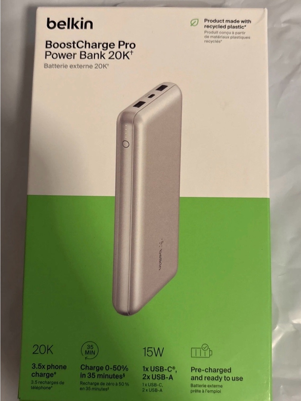 Belkin BoostCharge Pro Power Bank 20K Portable Battery Charger 15W